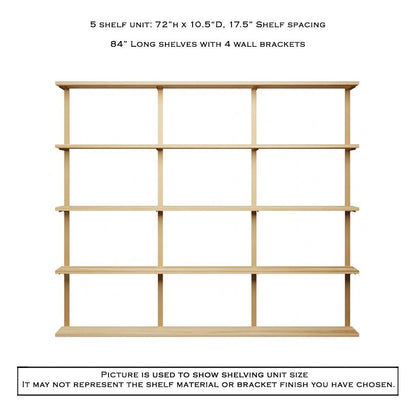 Wall Mounted Shelving Unit: 5 Shelf: 72"H