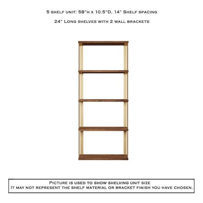 Wall Mount 5 Shelf Unit with Bookends: 58" H