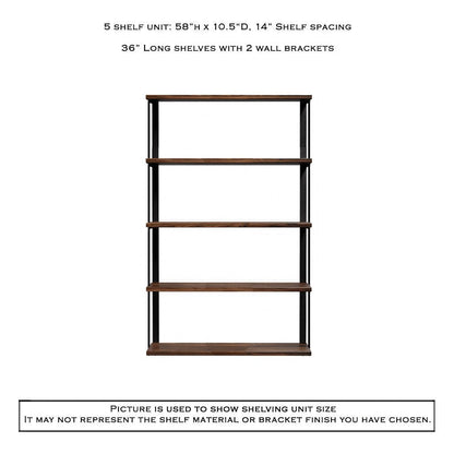 Wall Mount 5 Shelf Unit with Bookends: 58" H