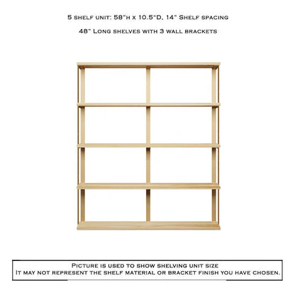 Wall Mount 5 Shelf Unit with Bookends: 58" H