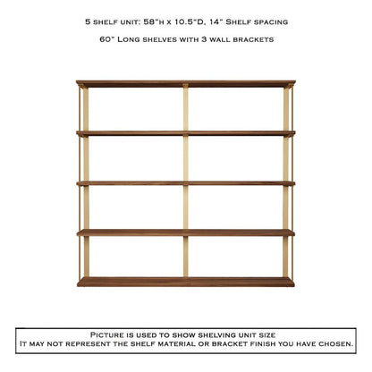 Wall Mount 5 Shelf Unit with Bookends: 58" H