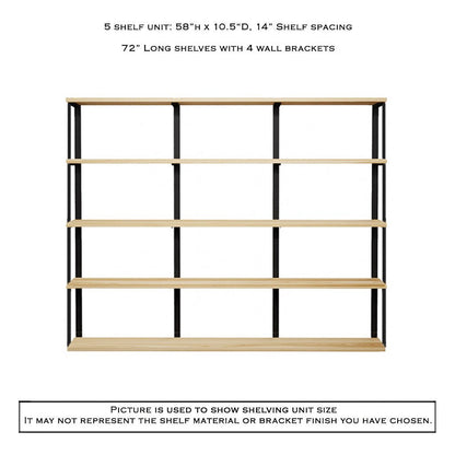 Wall Mount 5 Shelf Unit with Bookends: 58" H