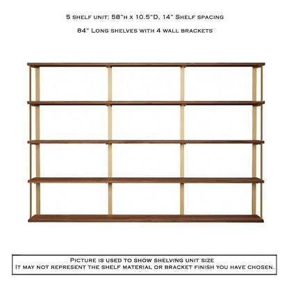 Wall Mount 5 Shelf Unit with Bookends: 58" H