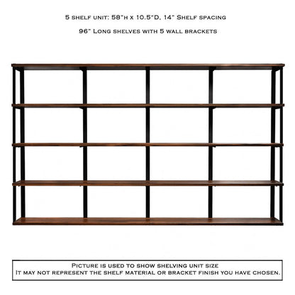 Wall Mount 5 Shelf Unit with Bookends: 58" H