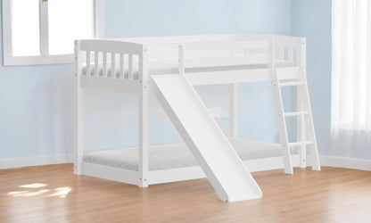 White Twin over Twin Solid Wood Bunk Bed With Slide and Ladder