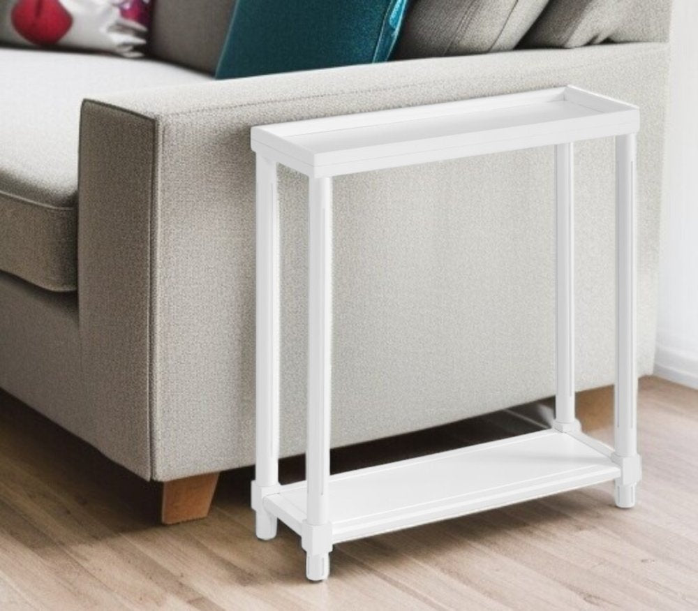 Set of Two White Solid Wood End Tables With Shelf