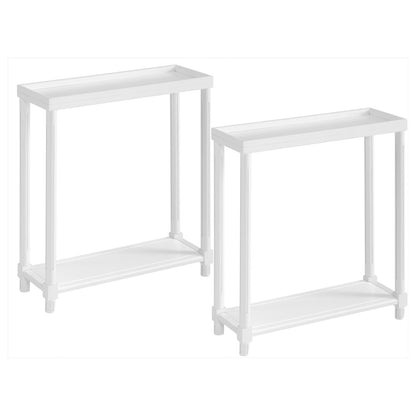 Set of Two White Solid Wood End Tables With Shelf