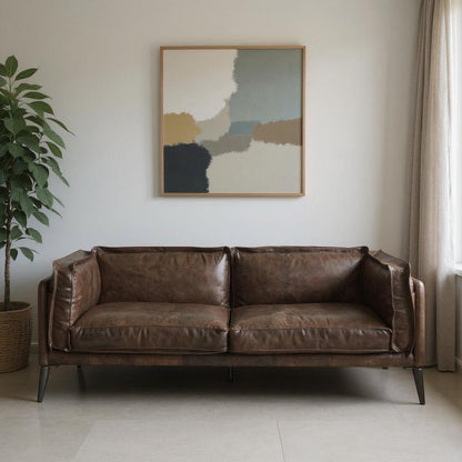 71" Chocolate And Silver Top Grain Leather Loveseat