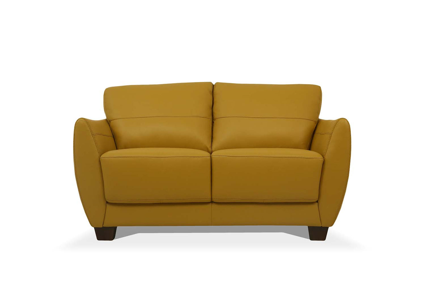 57" Mustard And Brown Leather Loveseat