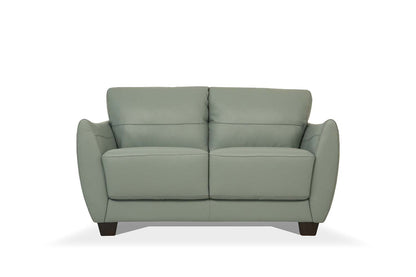 57" Green Blue And Espresso Leather Loveseat