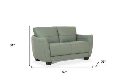 57" Green Blue And Espresso Leather Loveseat