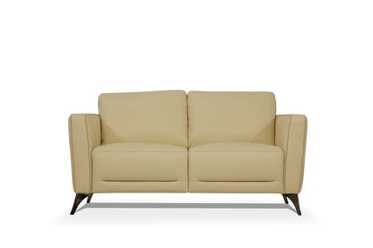 59" Cream And Silver Leather Loveseat
