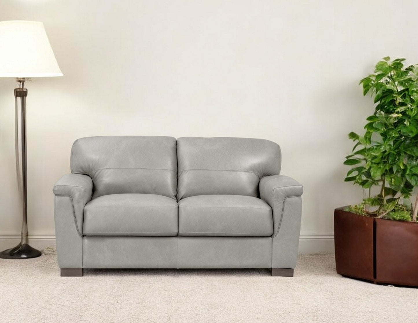 67" Gray And Brown Leather Loveseat