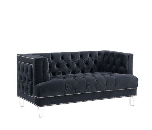 64" Charcoal And Silver Velvet Loveseat