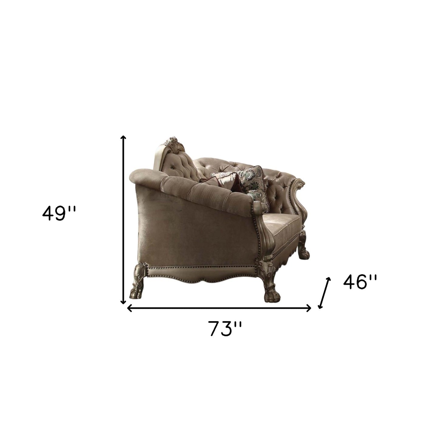 73" Bone Velvet Loveseat and Toss Pillows