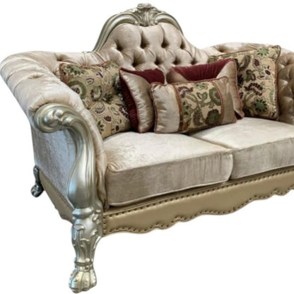 73" Bone Velvet Loveseat and Toss Pillows