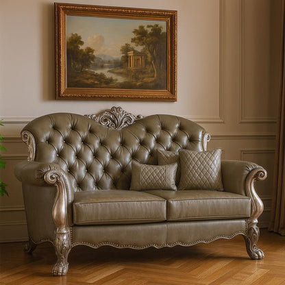 71" Bone Faux Leather Loveseat and Toss Pillows