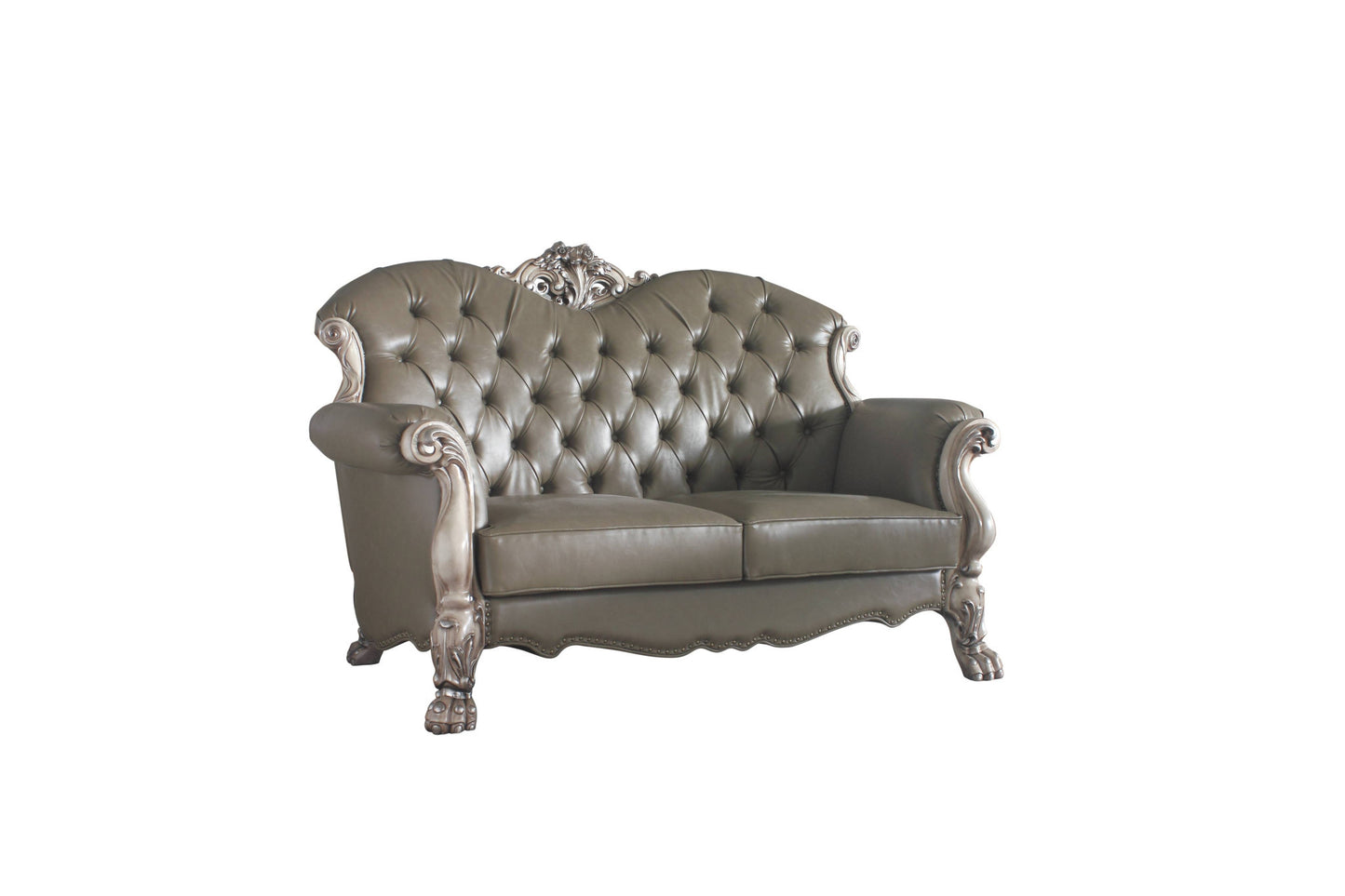 71" Bone Faux Leather Loveseat and Toss Pillows