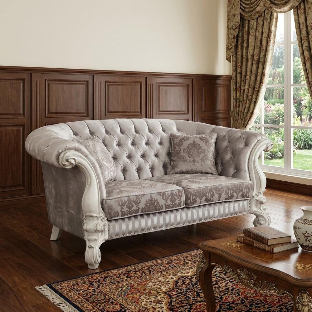 76" Ivory And Off White Velvet Loveseat and Toss Pillows