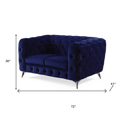 72" Blue And Silver Velvet Loveseat