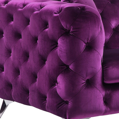 72" Purple And Silver Velvet Loveseat