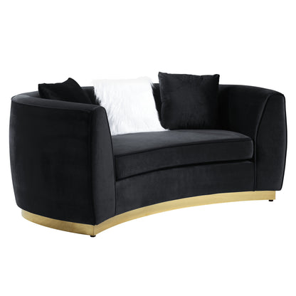 69" Black And Gold Velvet Curved Loveseat