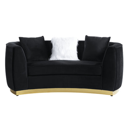 69" Black And Gold Velvet Curved Loveseat