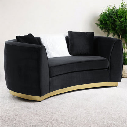 69" Black And Gold Velvet Curved Loveseat