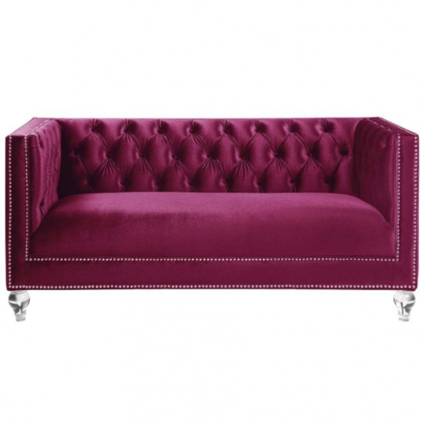 67" Burgundy Tufted Velvet Bling and Acrylic Love Seat