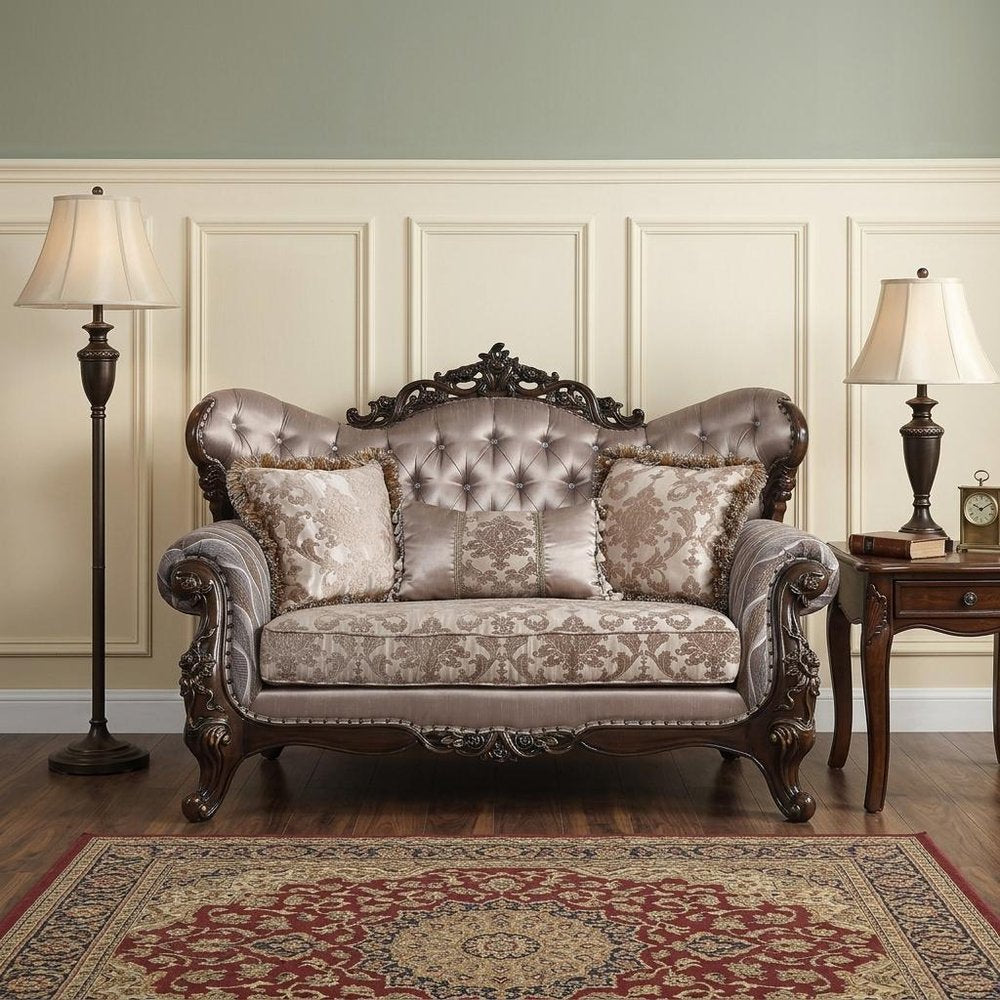 70" Pink And Brown Loveseat and Toss Pillows