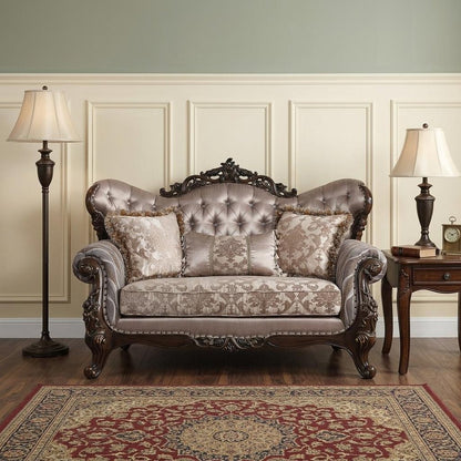 70" Pink And Brown Loveseat and Toss Pillows