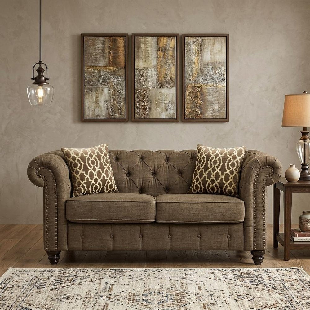 67" Brown And Dark Brown Linen Loveseat