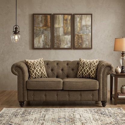 67" Brown And Dark Brown Linen Loveseat