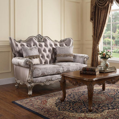 68" Pink And Platinum Silk Blend Loveseat and Toss Pillows