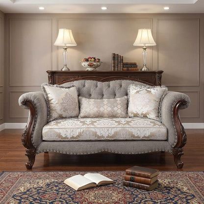 72" Beige And Dark Brown Linen Loveseat and Toss Pillows
