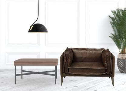 47" Brown and Black Top Grain Leather Chair and a Half