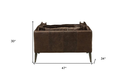 47" Brown and Black Top Grain Leather Chair and a Half