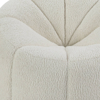 38" White and Black Sherpa Swivel Barrel Chair