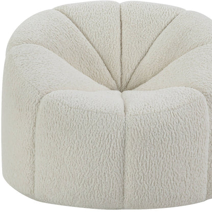 38" White And Black Sherpa Swivel Barrel Chair