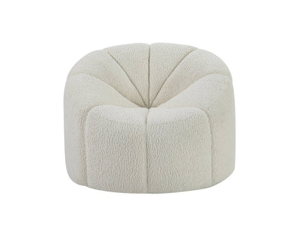 38" White and Black Sherpa Swivel Barrel Chair