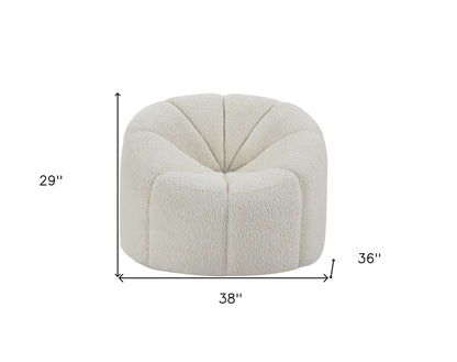 38" White And Black Sherpa Swivel Barrel Chair