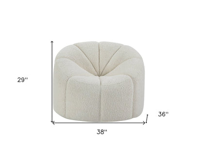 38" White and Black Sherpa Swivel Barrel Chair