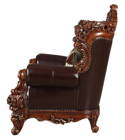 50" Espresso Faux Leather Tufted Wingback Chair And Toss Pillow