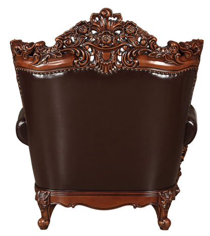 50" Espresso Faux Leather Tufted Wingback Chair And Toss Pillow