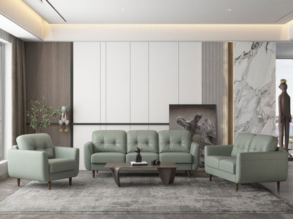 35" Gray and Black Genuine Leather Tufted Arm Chair