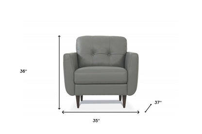 35" Gray and Black Genuine Leather Tufted Arm Chair