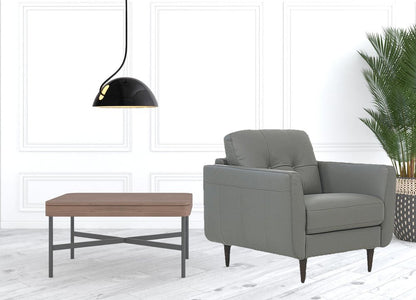 35" Gray and Black Genuine Leather Tufted Arm Chair