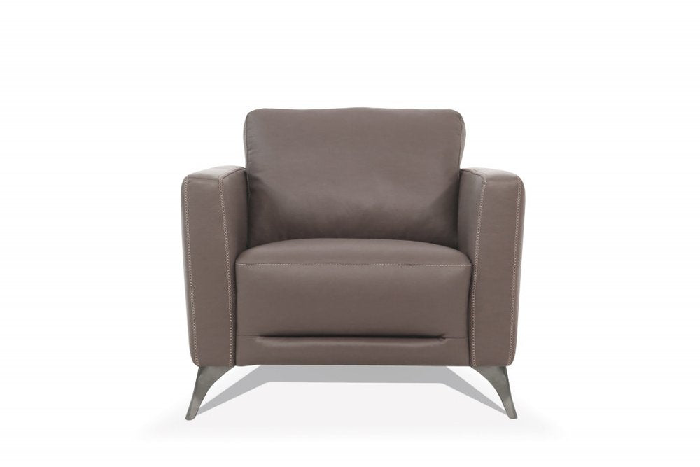 35" Taupe and Black Genuine Leather Arm Chair
