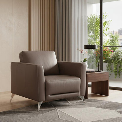 35" Taupe and Black Genuine Leather Arm Chair