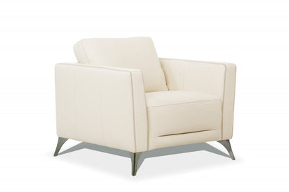 35" Cream and Black Genuine Leather Arm Chair